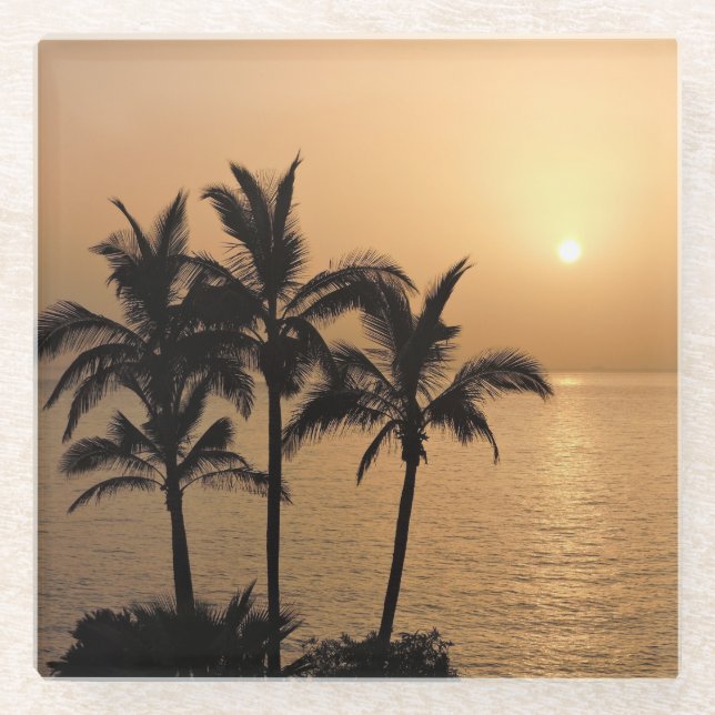 Palm Trees and Romantic Sunset Glass Coaster (Front)