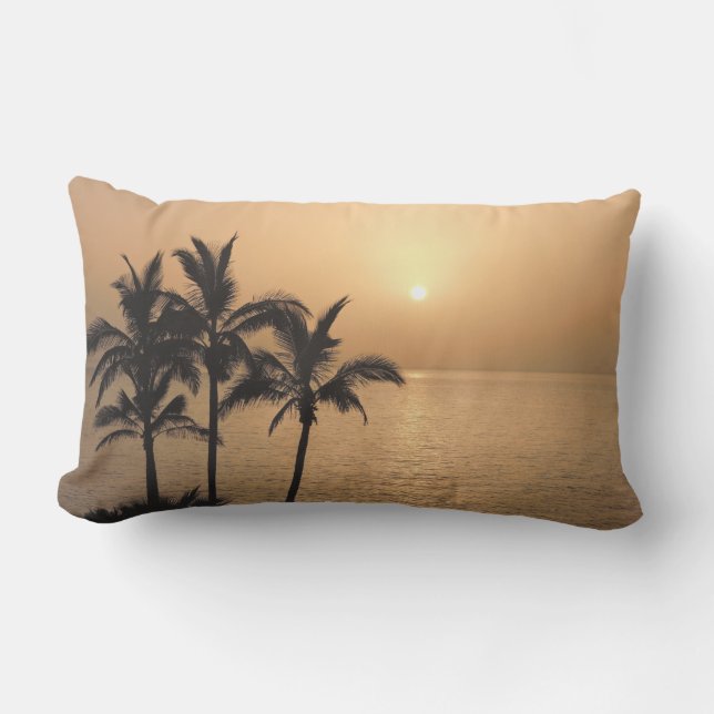 Palm Trees and Romantic Sunset Lumbar Cushion (Front)