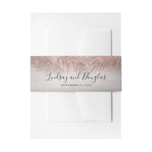 Palm Trees and Rose Gold Glitter Beach Wedding Invitation Belly Band