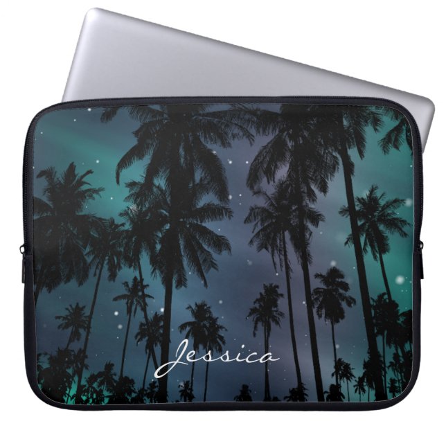 Palm Trees and Starry Night Sky Personalised Laptop Sleeve (Front)