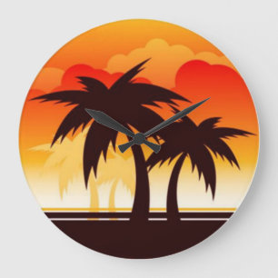 Palm Trees and Sun Clouds - Wall Clock