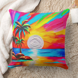 Palm Trees and Sunset Glow Painting Cushion