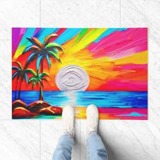 Palm Trees and Sunset Glow Painting Doormat