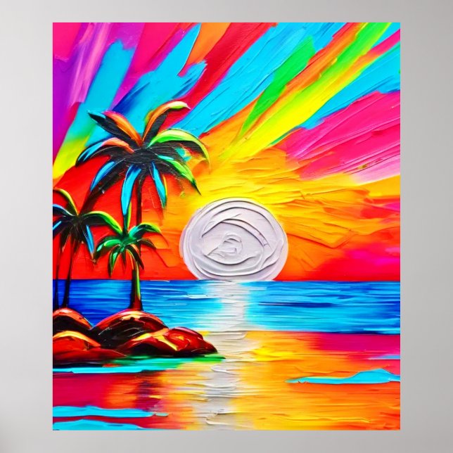 Palm Trees and Sunset Glow Painting Poster (Front)