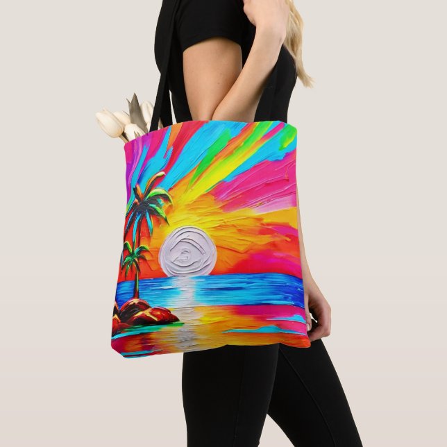 Palm Trees and Sunset Glow Painting Tote Bag (Close Up)