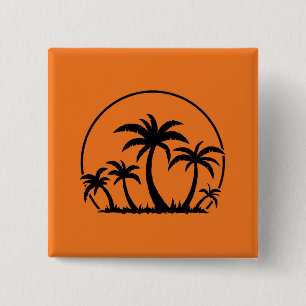 Palm Trees And Sunset in Black 15 Cm Square Badge