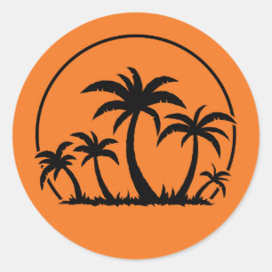 Palm Trees And Sunset in Black Classic Round Sticker