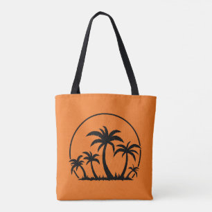 Palm Trees And Sunset in Black Tote Bag