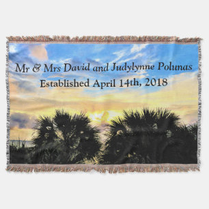 PALM TREES AND SUNSET PERSONALIZED WEDDING BLANKET
