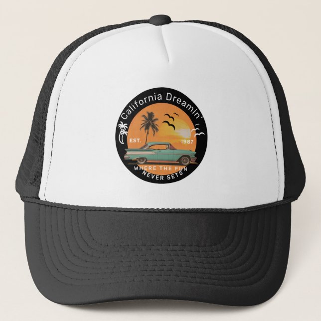 Palm Trees and Sunset Retro Trucker Hat (Front)