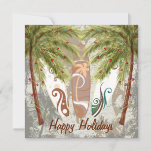 Palm Trees and Surfboards Beach Christmas Holiday Card