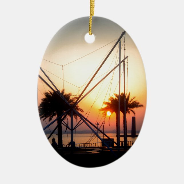 palm trees and trampolin ceramic ornament (Front)