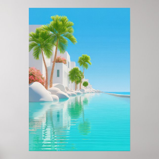 palm trees and white buildings poster (Front)