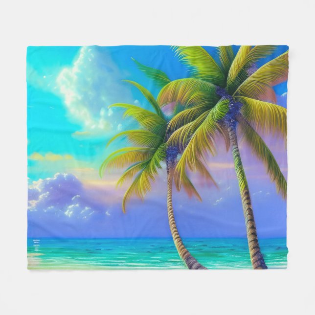 Palm Trees as Night Falls Tropical  Fleece Blanket (Front (Horizontal))