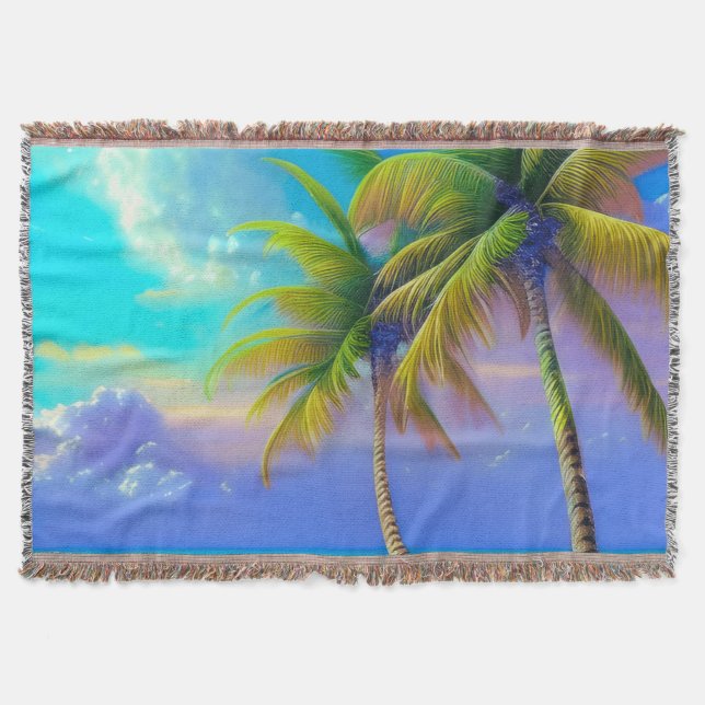 Palm Trees as Night Falls Tropical  Throw Blanket (Front)