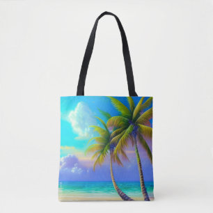 Palm Trees as Night Falls Tropical Tote Bag