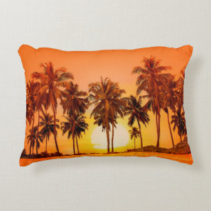 Palm trees at sunset background. Sri Lanka. Decorative Cushion
