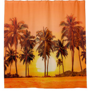 Palm trees at sunset background. Sri Lanka. Shower Curtain