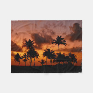 Palm Trees at Sunset - red Fleece Blanket