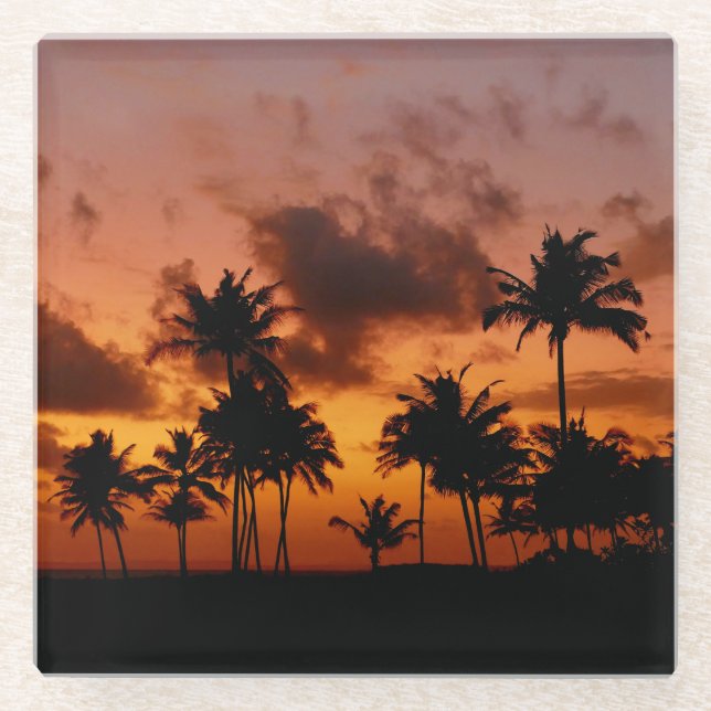 Palm Trees at Sunset - red Glass Coaster (Front)