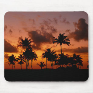 Palm Trees at Sunset - red Mouse Pad