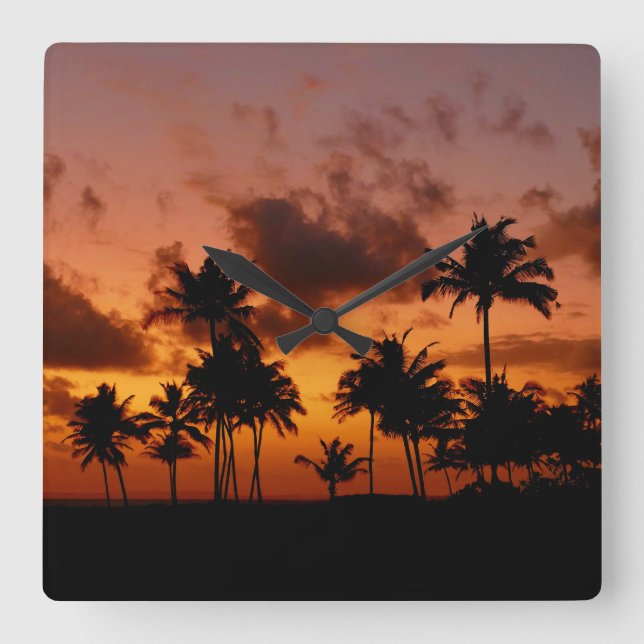 Palm Trees at Sunset - red Square Wall Clock (Front)