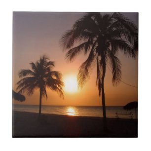 Palm trees at sunset tile