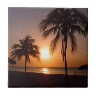 Palm trees at sunset tile