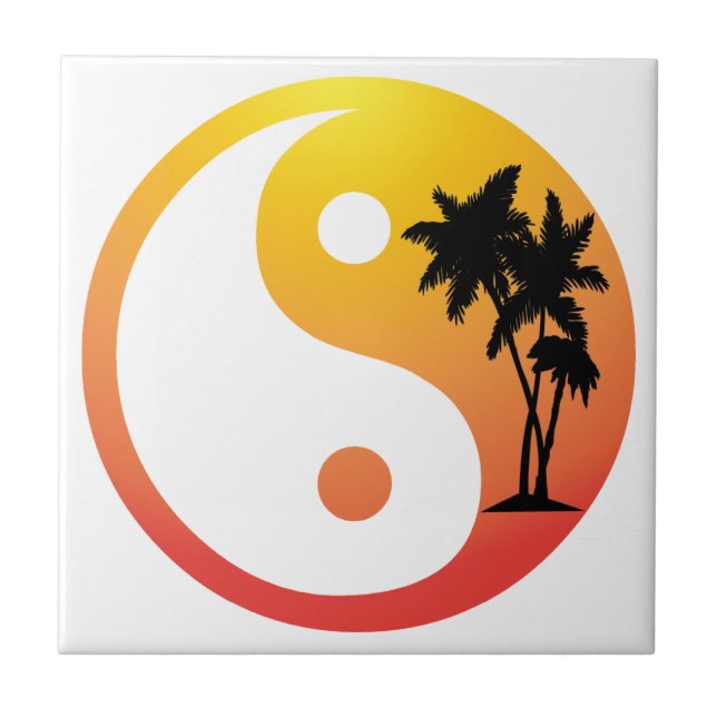 Palm Trees at Sunset Yin Yang Tile (Front)