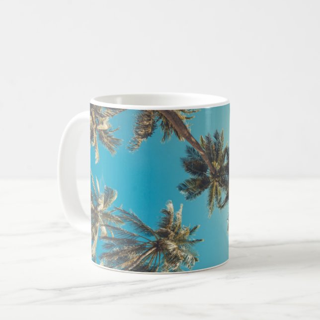Palm Trees at Tropical Beach Vintage Coffee Mug (Front Left)