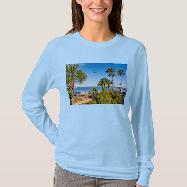 Palm Trees Bayside Morning Long Sleeve Tshirt (Front)