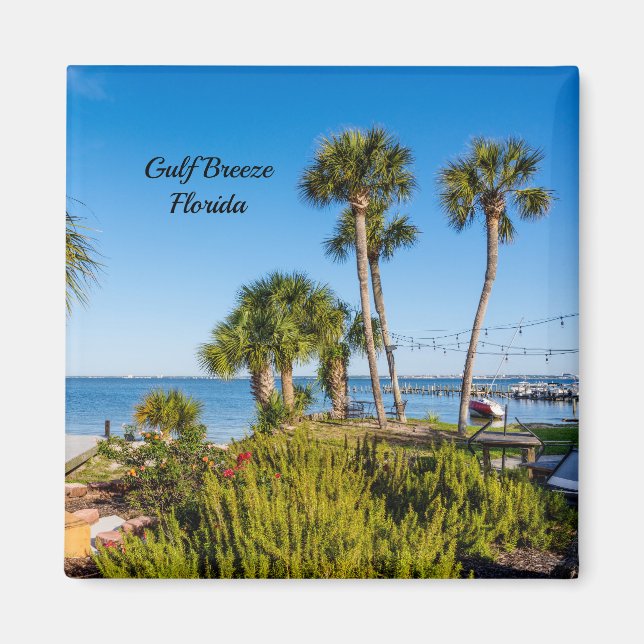 Palm Trees Bayside Morning Square Magnet (Front)