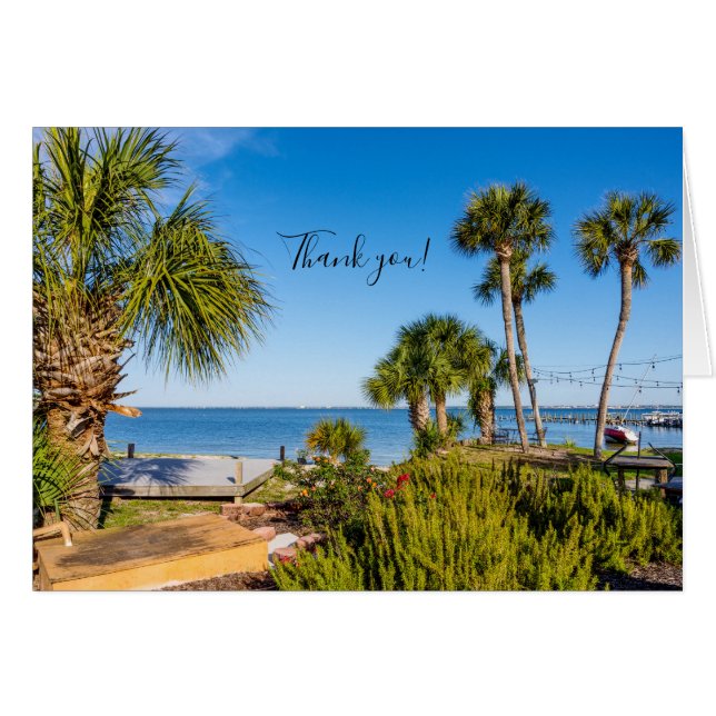 Palm Trees Bayside Morning Thank You Card (Front Horizontal)