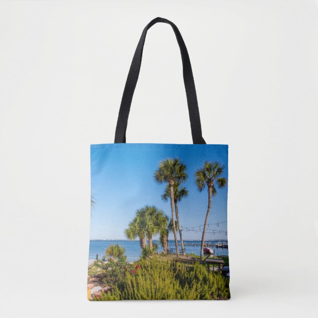 Palm Trees Bayside Morning Tote Bag (Front)