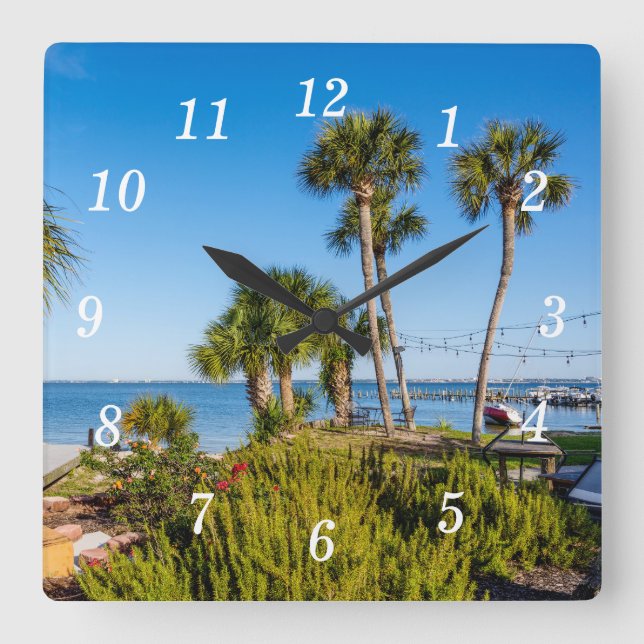 Palm Trees Bayside Morning Wall Clock (Front)