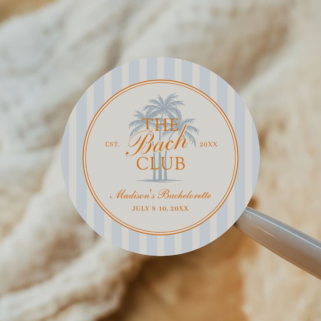 Palm Trees Beach Bach Club Bachelorette Weekend Classic Round Sticker (Creator Uploaded)