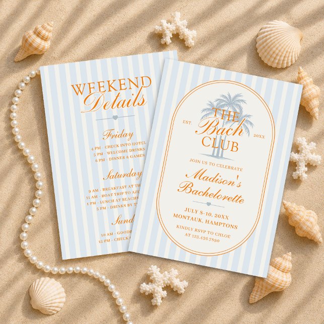 Palm Trees Beach Bach Club Bachelorette Weekend Invitation (Creator Uploaded)