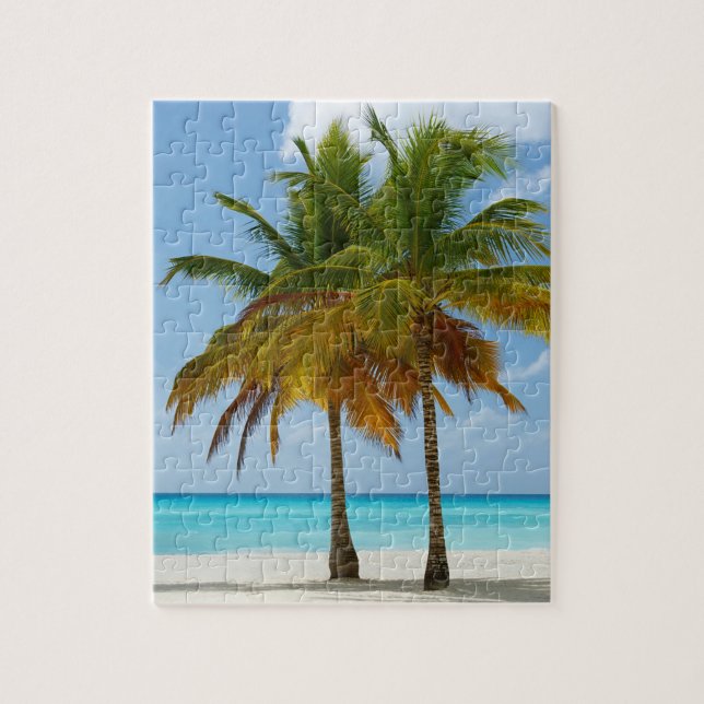 Palm Trees Beach Blue Sea Sky Sunny Day Jigsaw Puzzle (Vertical)