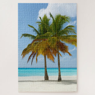 Palm Trees Beach Blue Sea Sky Sunny Day Jigsaw Puzzle
