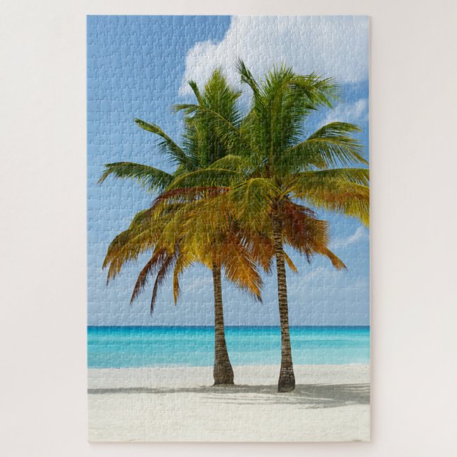 Palm Trees Beach Blue Sea Sky Sunny Day Jigsaw Puzzle (Vertical)