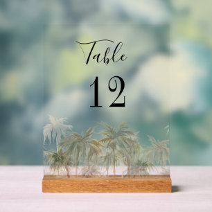 Palm Trees Beach Custom Wedding Table Number Acrylic Sign