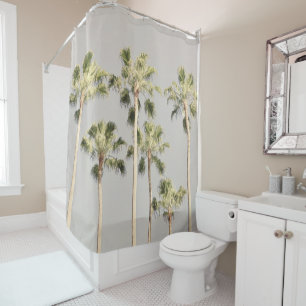 Palm Trees Beach Design 288 Pewter Green Colour Shower Curtain