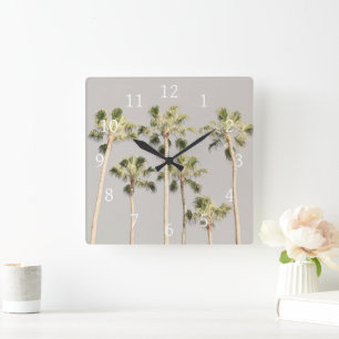 Palm Trees Beach Design 288 Pewter Green Colour Square Wall Clock
