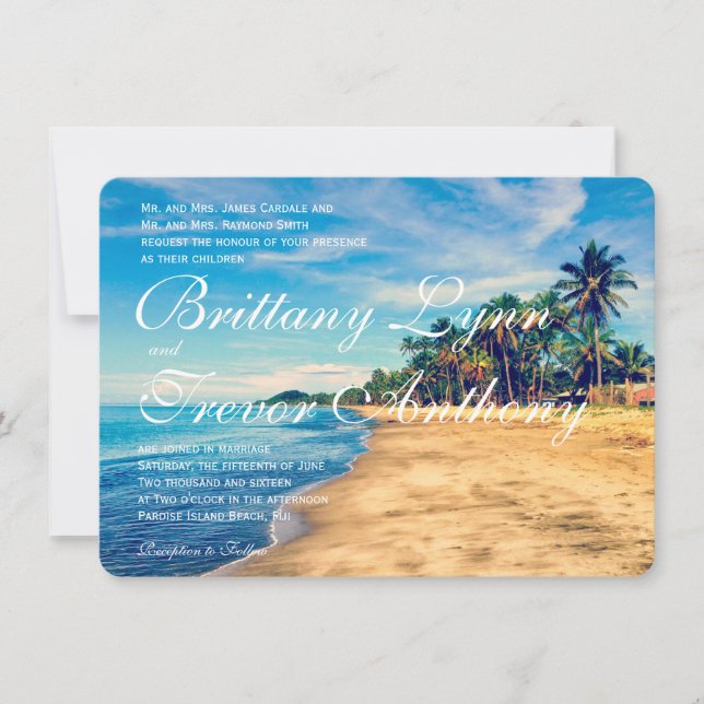 Palm Trees Beach Destination Wedding Invitations (Front)