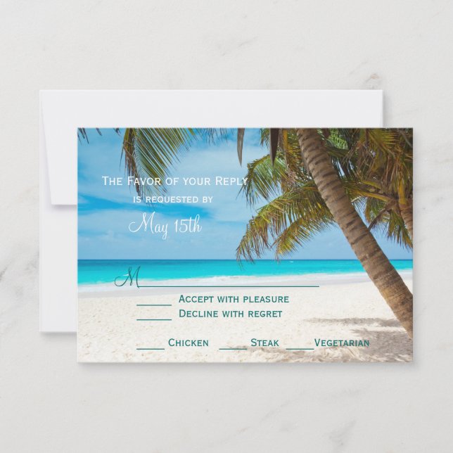 Palm Trees Beach Destination Wedding RSVP Cards (Front)