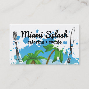 Palm trees beach ocean fork utensils chef catering business card