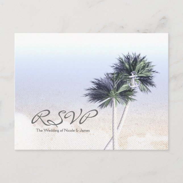 Palm Trees Beach Paradise Wedding RSVP cards (Front)