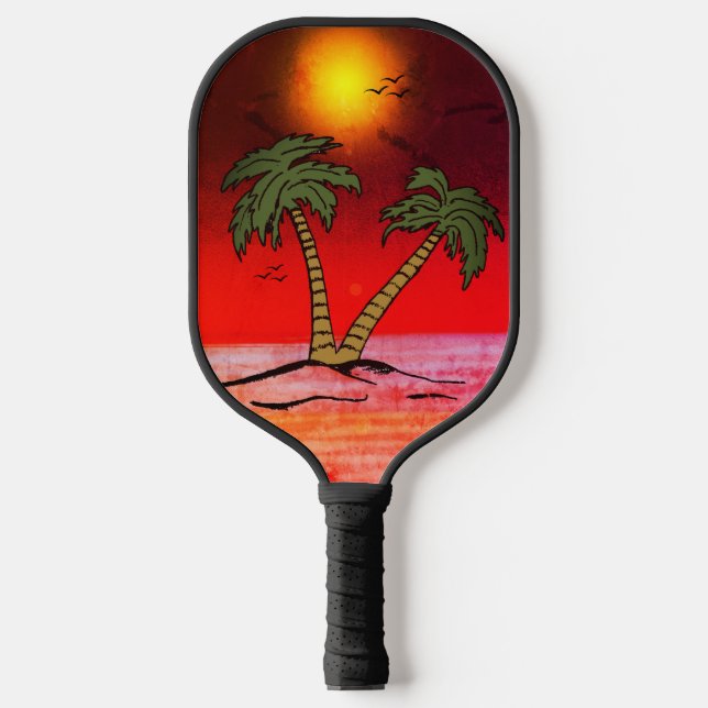 Palm Trees Beach Purple Pickleball Paddle (Front)