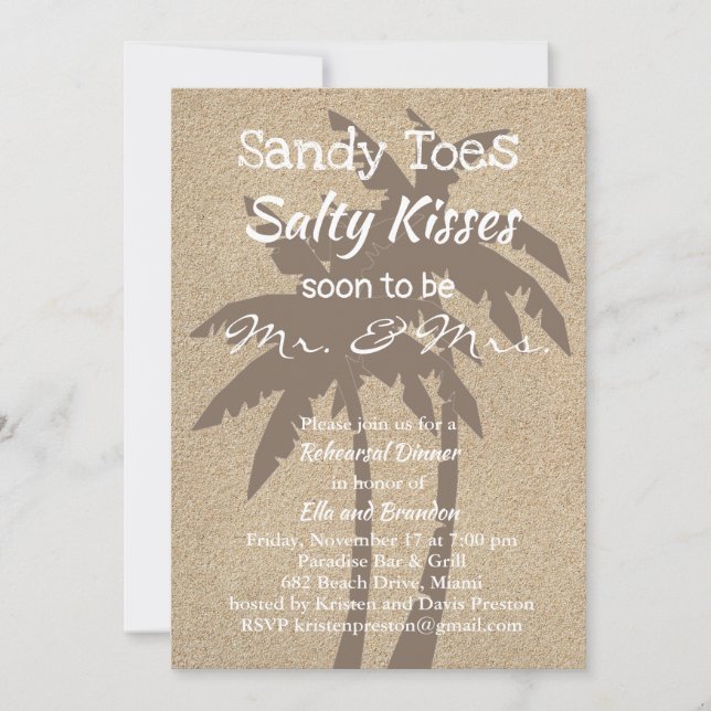 Palm Trees & Beach Sand Rehearsal Dinner Invitation (Front)