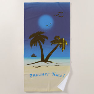 Palm Trees Beach Summer Time! Night Time Blue Towel